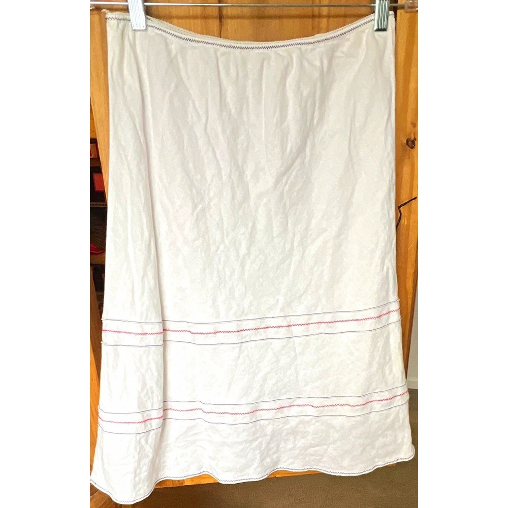 Tommy Hilfiger White Linen/Cotton Striped Embroidered Lined A-Line Skirt 8
